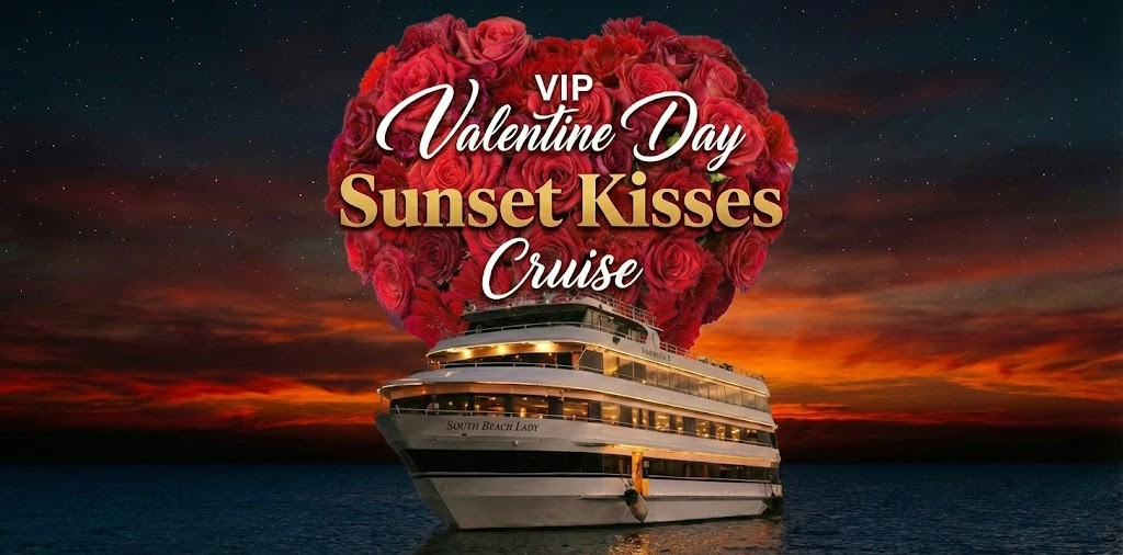 VIP Valentine’s Sunset Kisses Cruise | South Beach Lady Yacht VIP Valentine Day Sunset Kisses Banner
